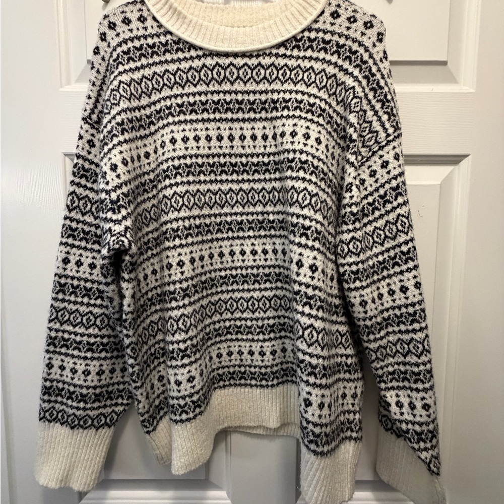 American Eagle Outfitters Fair Isle Crewneck Sweater - Cream & Black